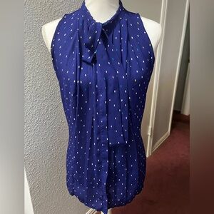 Worthington Navy Sleeveless Blouse with Dots